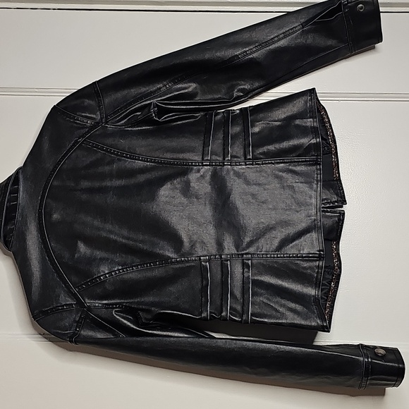 No Boundaries Black Faux Leather Distressed Grunge Structured Blazer Jacket - Picture 10 of 11